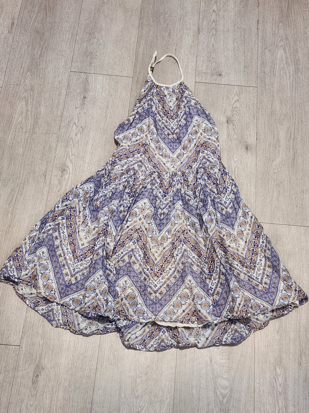 UO Ecote Boho Halter Mini Dress Blue Purple Paisley XS